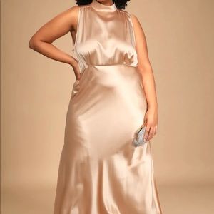 Classic Elegance Blush Satin Sleeveless Mock Neck Maxi Dress size 1X